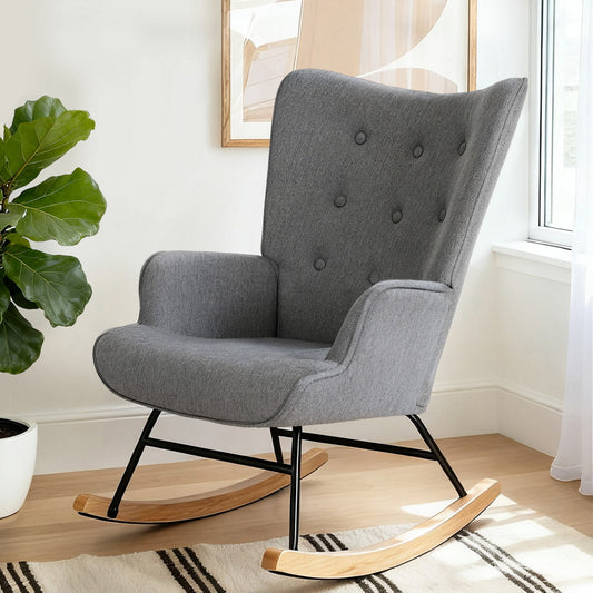 Rocking Armchair Nursing Chair Linen Fabric - Grey