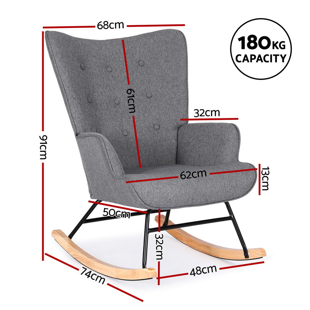Rocking Armchair Nursing Chair Linen Fabric - Grey