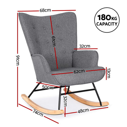Rocking Armchair Nursing Chair Linen Fabric - Grey