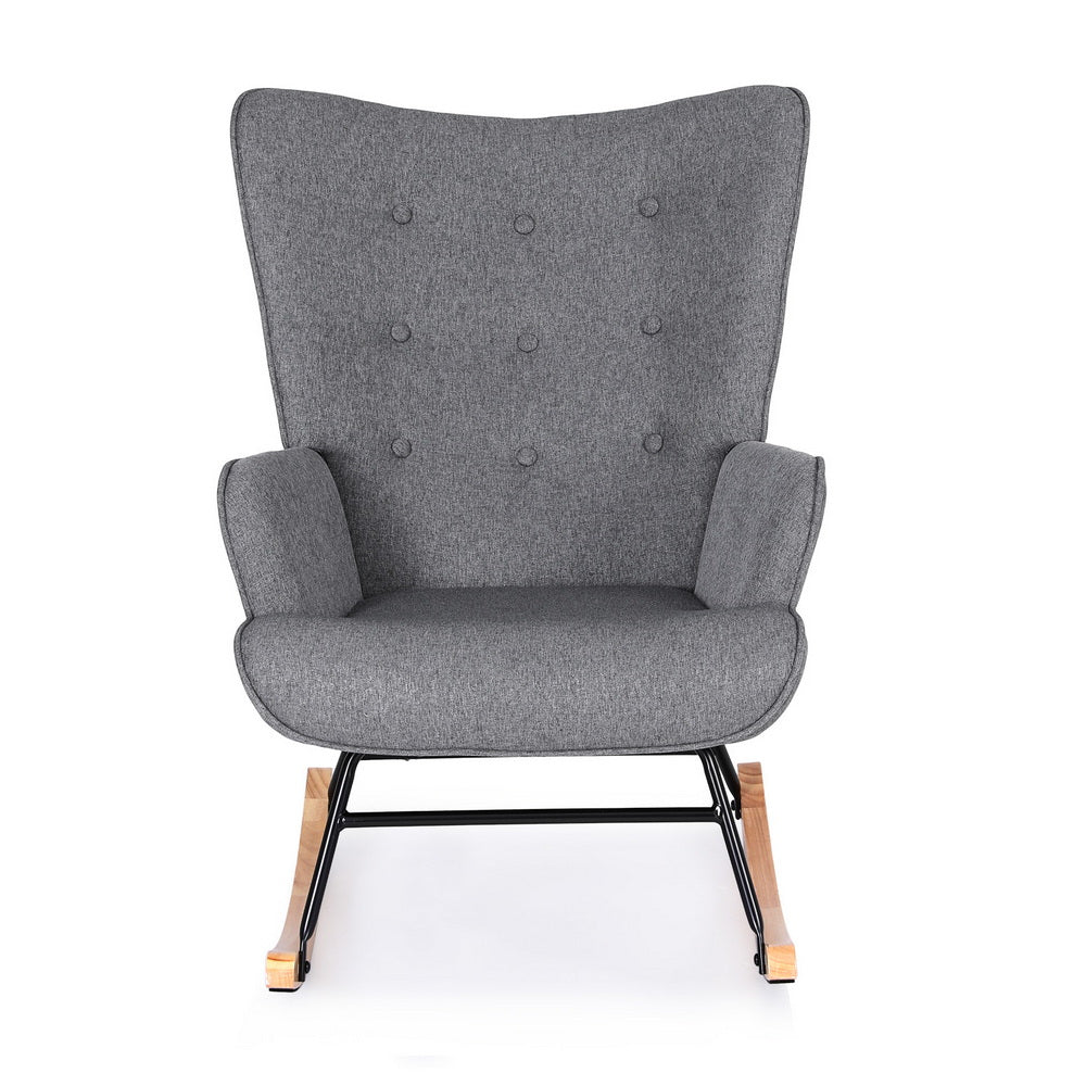 Rocking Armchair Nursing Chair Linen Fabric - Grey