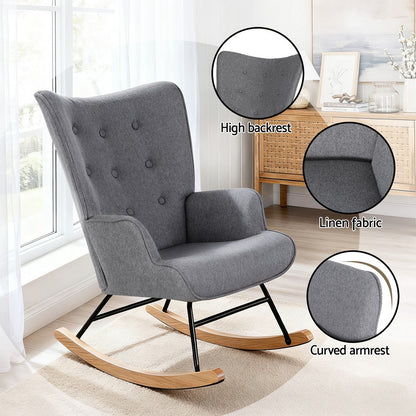 Rocking Armchair Nursing Chair Linen Fabric - Grey