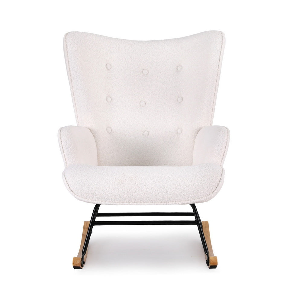 Rocking Armchair Nursing Chair Boucle Fabric - White