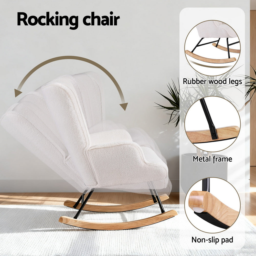 Rocking Armchair Nursing Chair Boucle Fabric - White