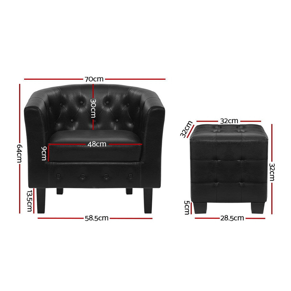 Ava Armchair Set with Ottoman - Black