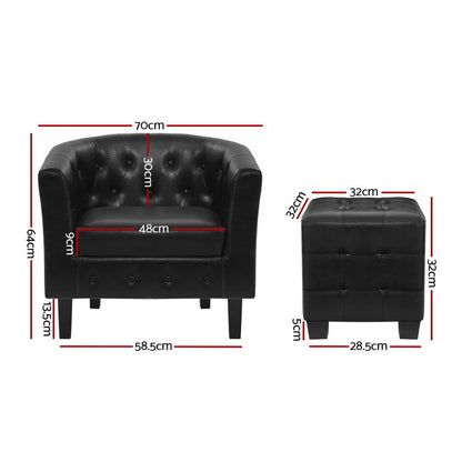 Ava Armchair Set with Ottoman - Black
