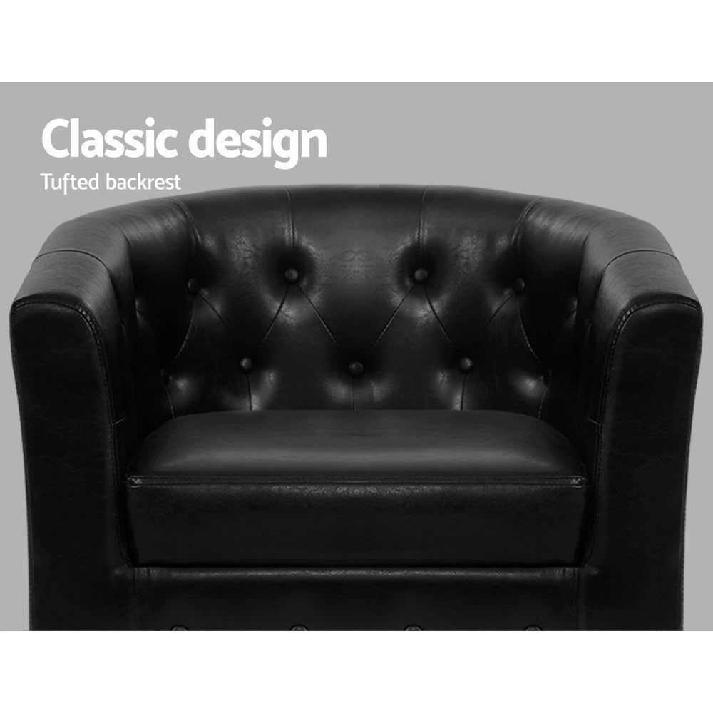 Ava Armchair Set with Ottoman - Black