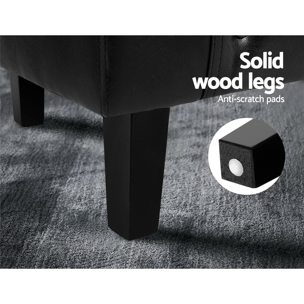 Ava Armchair Set with Ottoman - Black