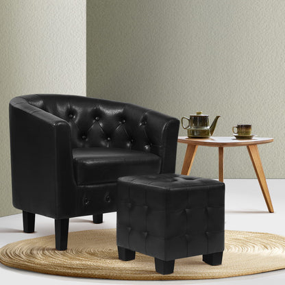 Ava Armchair Set with Ottoman - Black