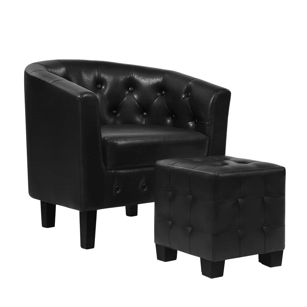 Ava Armchair Set with Ottoman - Black