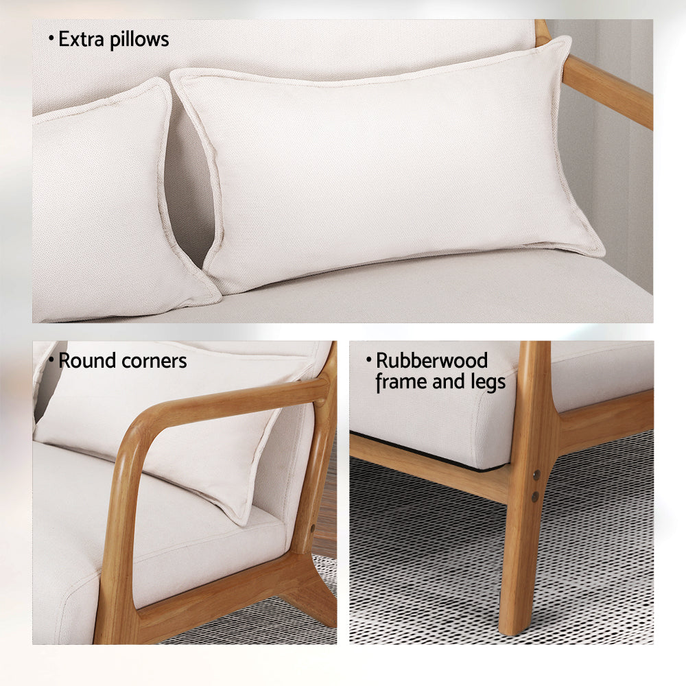 Olive Armchair Accent Lounge Chair - Beige Wood