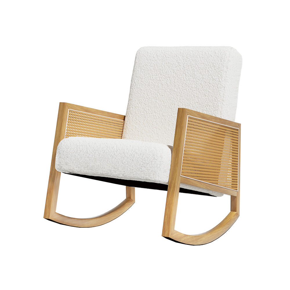 Rattan Armchair Rocking Chair - Boucle White