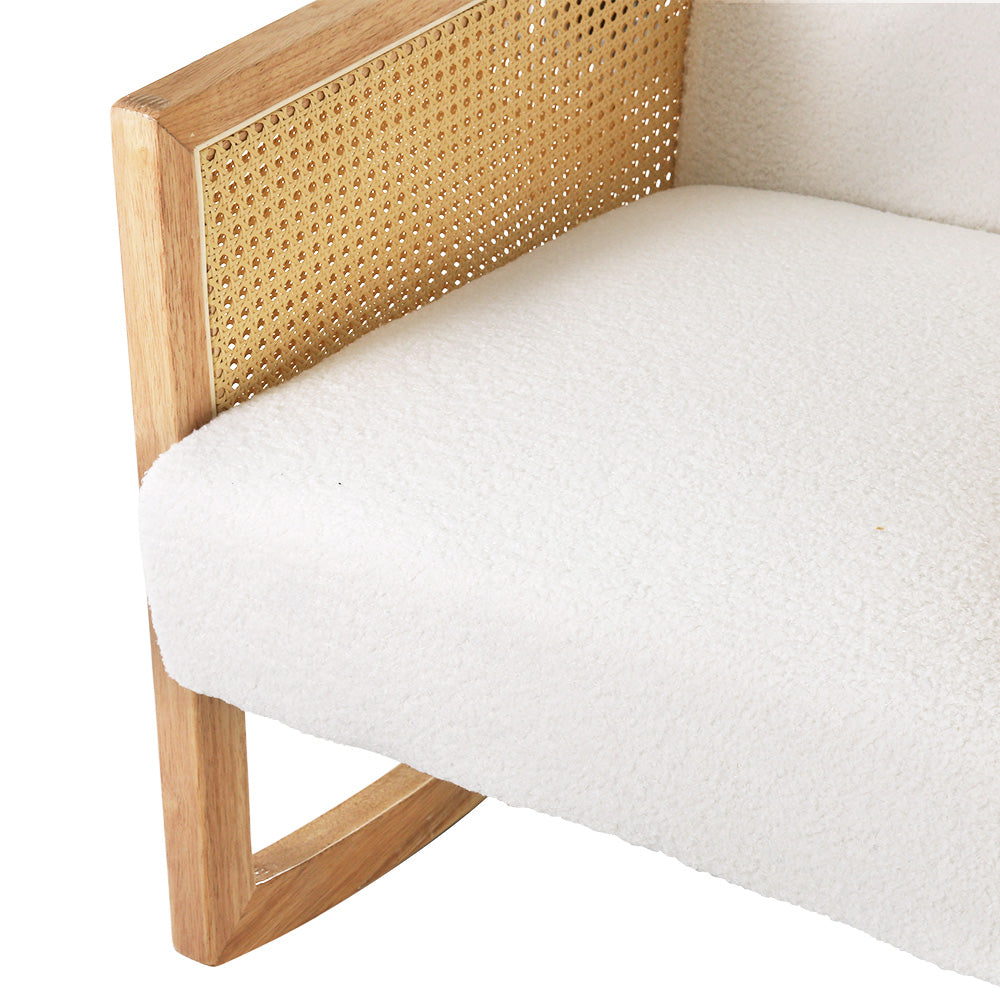 Rattan Armchair Rocking Chair - Boucle White