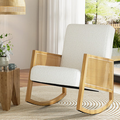 Rattan Armchair Rocking Chair - Boucle White