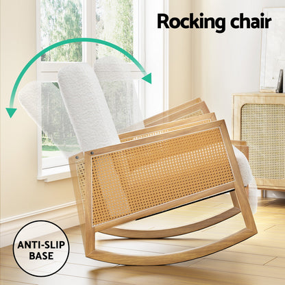 Rattan Armchair Rocking Chair - Boucle White