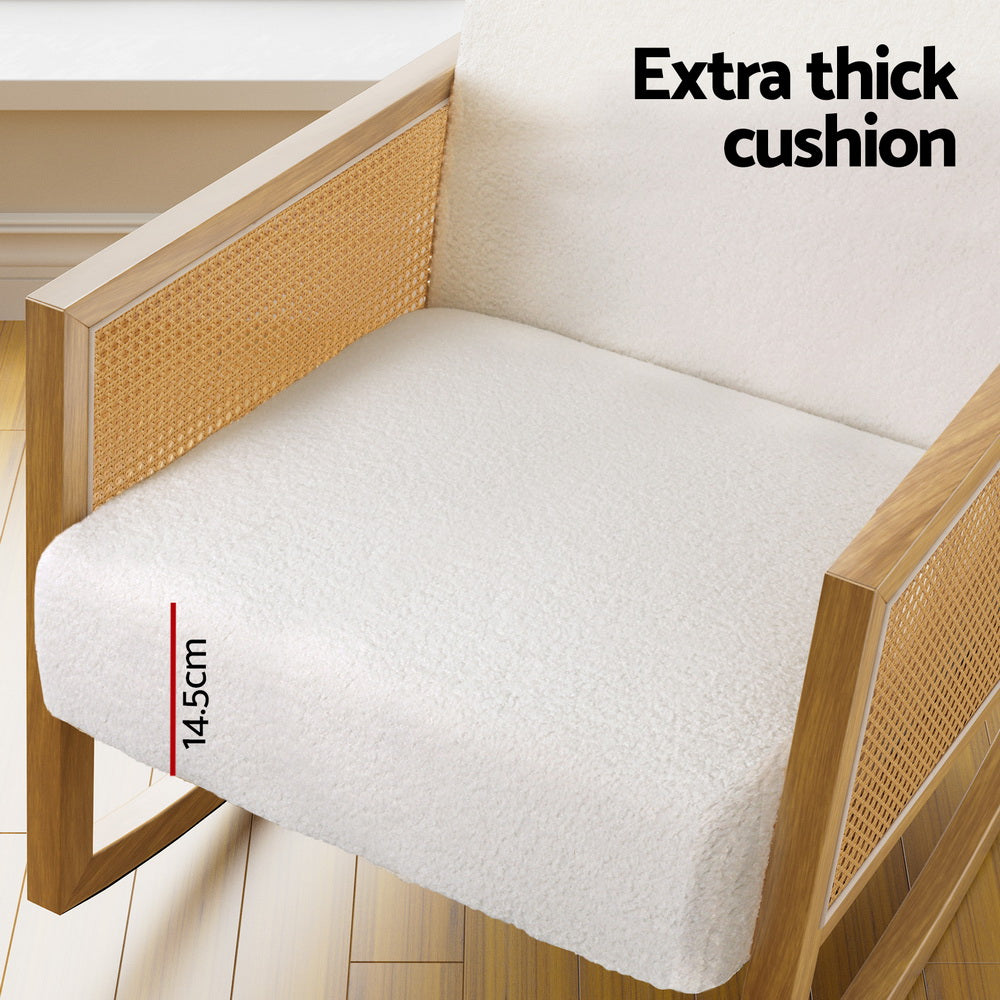 Rattan Armchair Rocking Chair - Boucle White