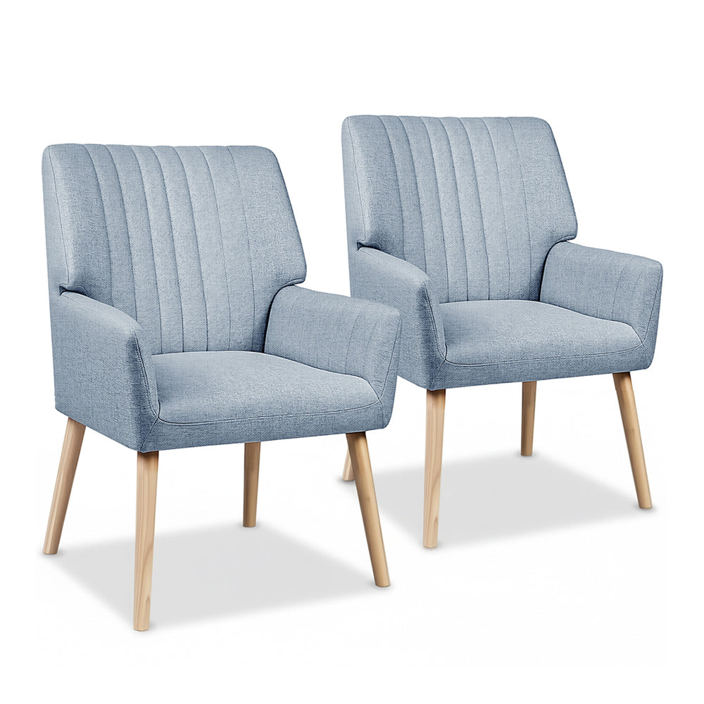 Set of 2 Sebastini Armchair Fabric - Blue Grey