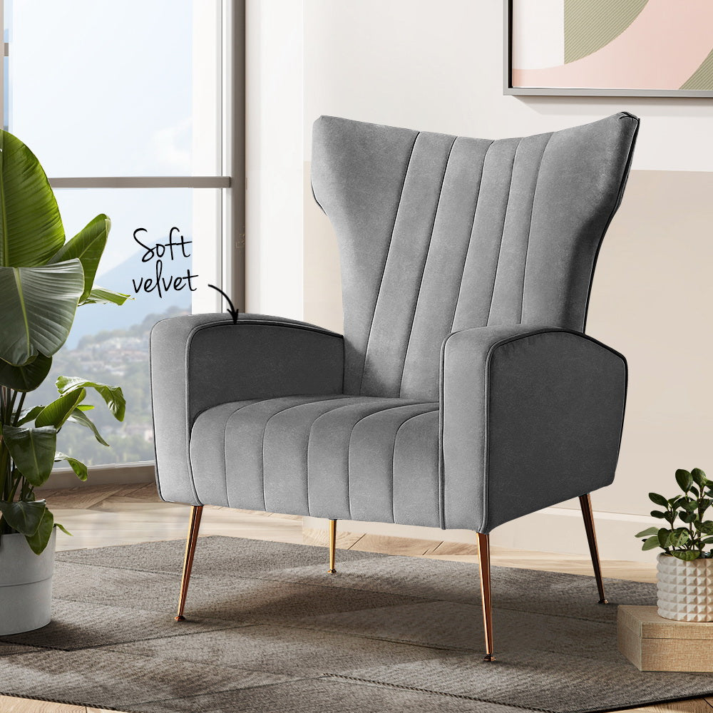 Kate Armchair - Grey Velvet