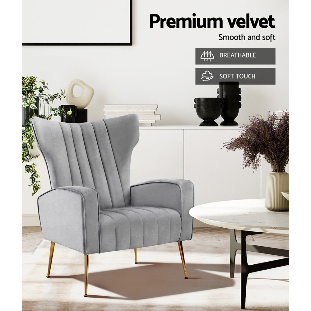 Kate Armchair - Grey Velvet