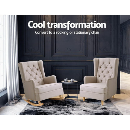 Gaia Rocking Chair Armchair Linen Fabric - Beige