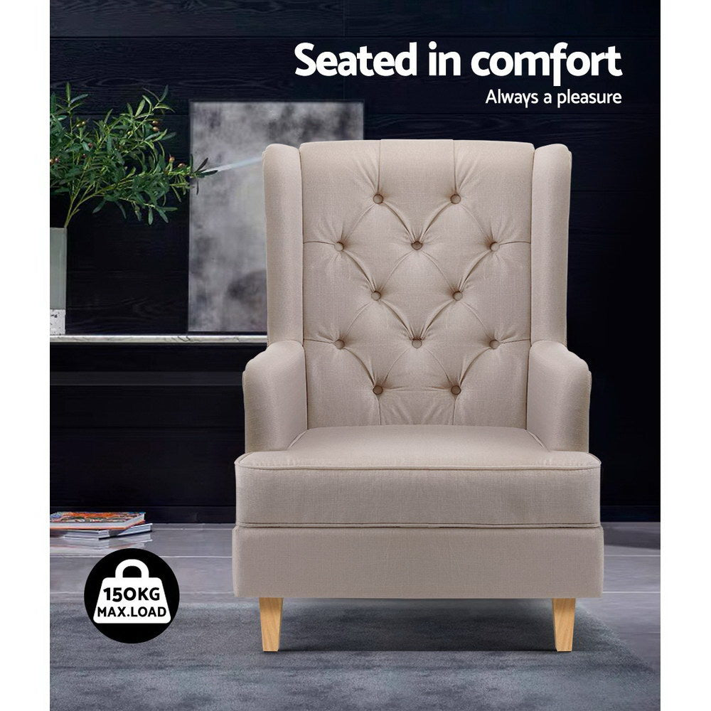 Gaia Rocking Chair Armchair Linen Fabric - Beige