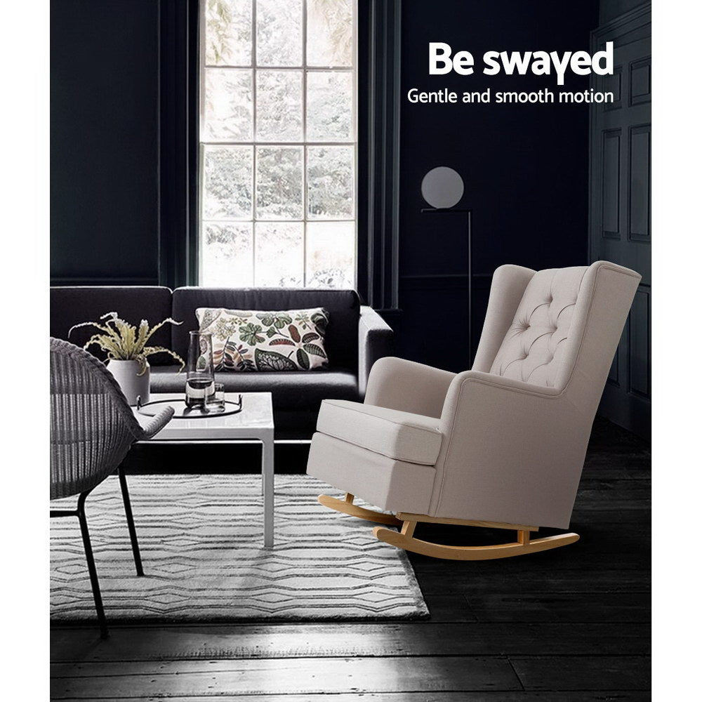 Gaia Rocking Chair Armchair Linen Fabric - Beige