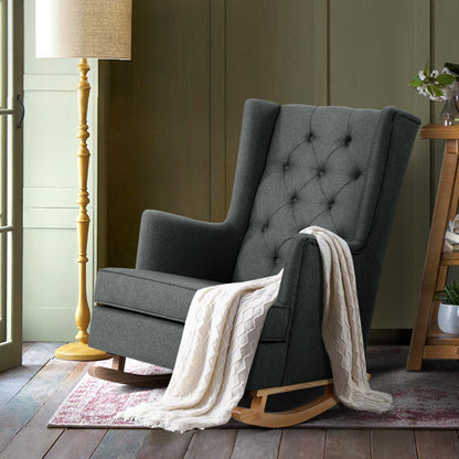 Gaia Rocking Chair Armchair Linen Fabric - Charcoal