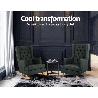 Gaia Rocking Chair Armchair Linen Fabric - Charcoal