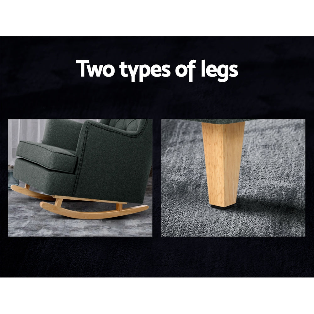 Gaia Rocking Chair Armchair Linen Fabric - Charcoal