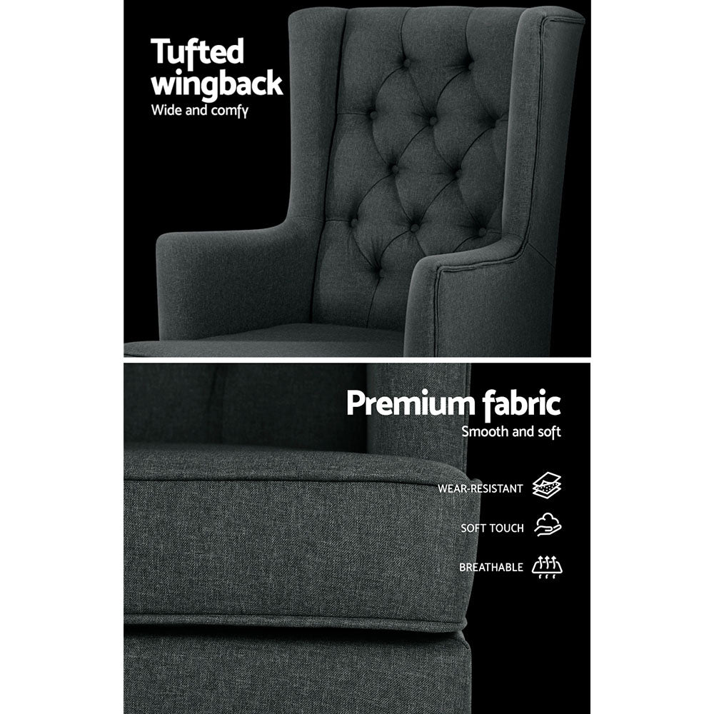 Gaia Rocking Chair Armchair Linen Fabric - Charcoal