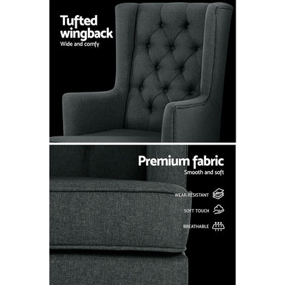 Gaia Rocking Chair Armchair Linen Fabric - Charcoal