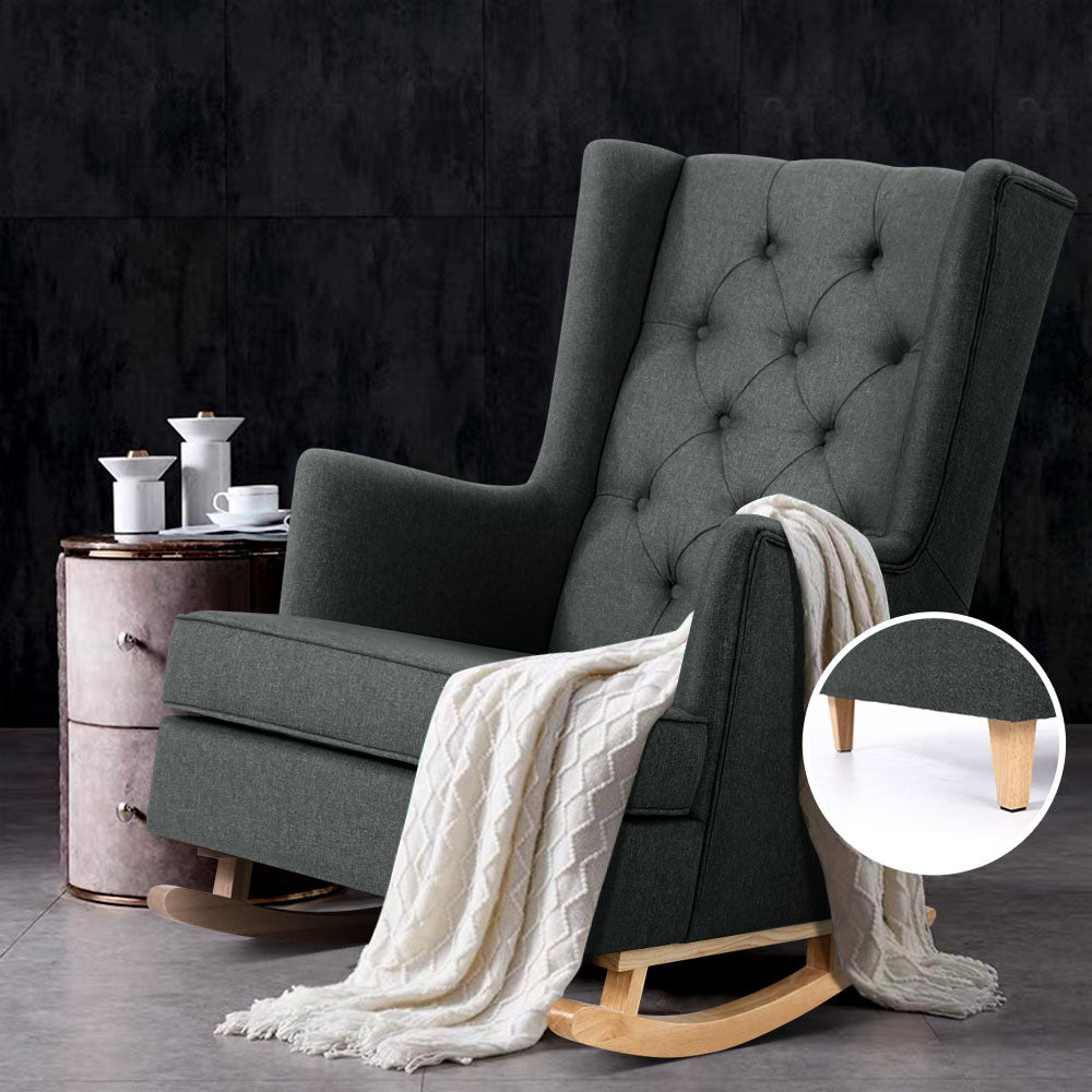 Gaia Rocking Chair Armchair Linen Fabric - Charcoal