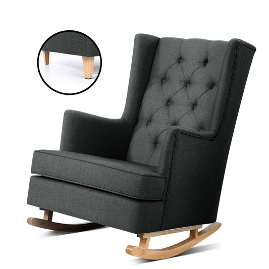 Gaia Rocking Chair Armchair Linen Fabric - Charcoal