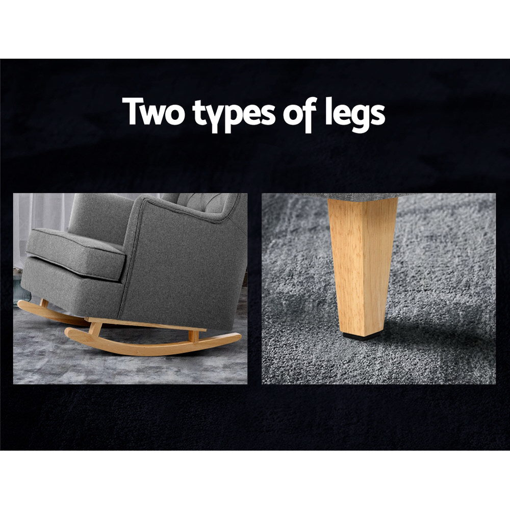 Gaia Rocking Chair Armchair Linen Fabric - Grey