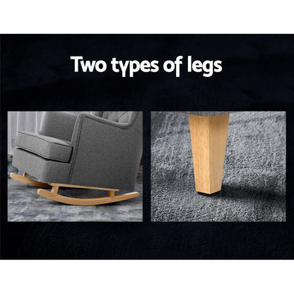 Gaia Rocking Chair Armchair Linen Fabric - Grey