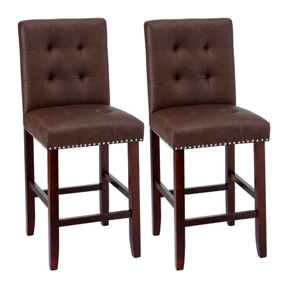 Set of 2 Ada Leather Bar Stools - Brown