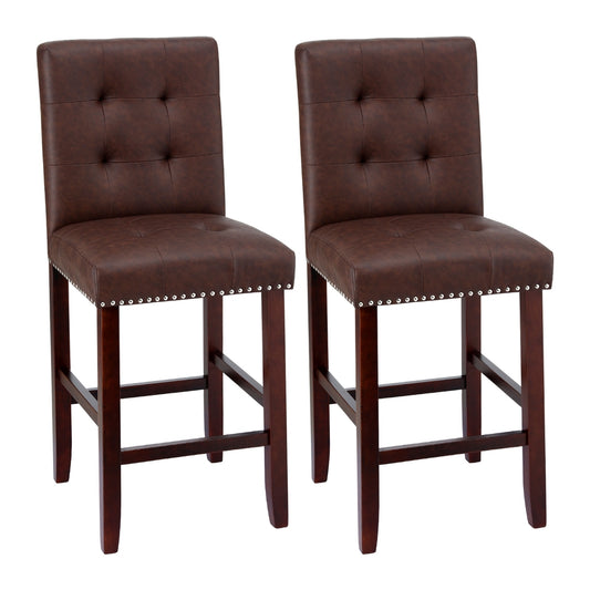 Set of 2 Ada Leather Bar Stools - Brown