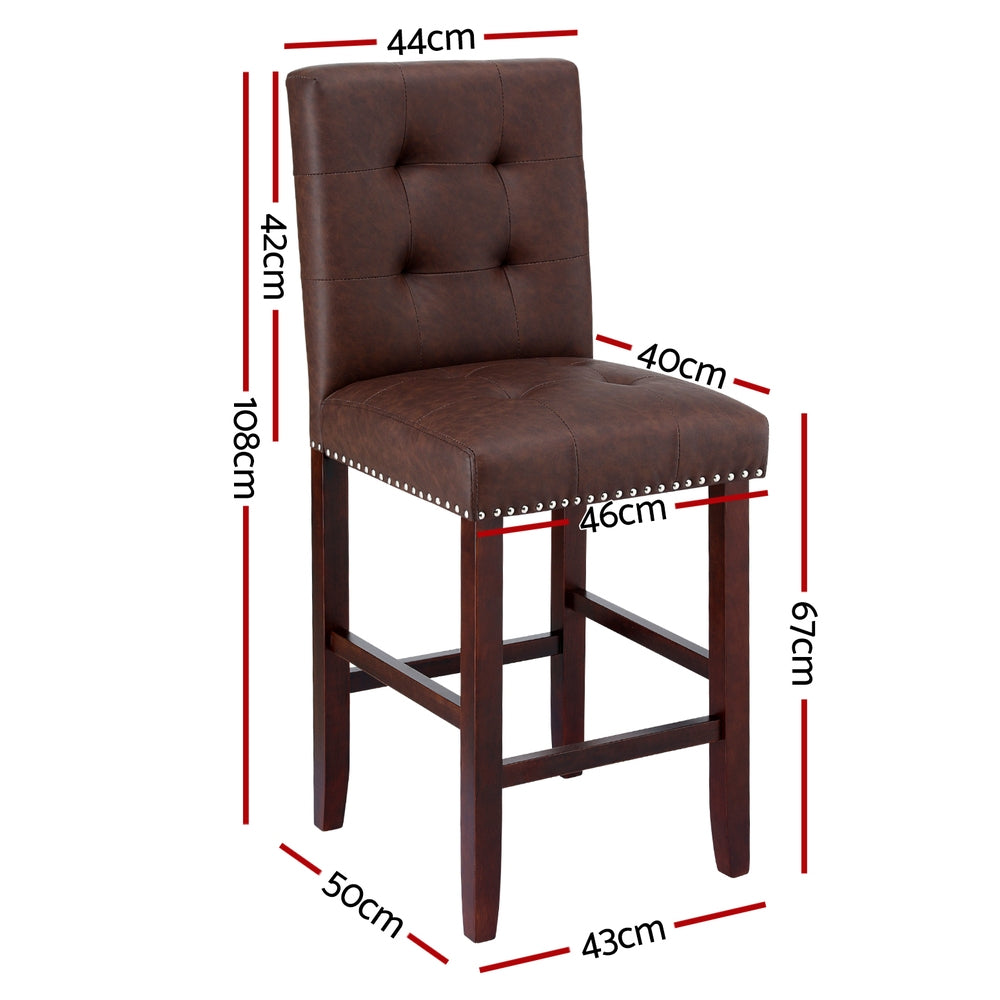 Set of 2 Ada Leather Bar Stools - Brown