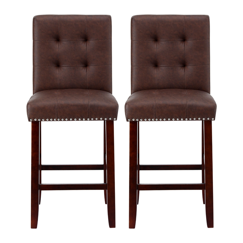 Set of 2 Ada Leather Bar Stools - Brown