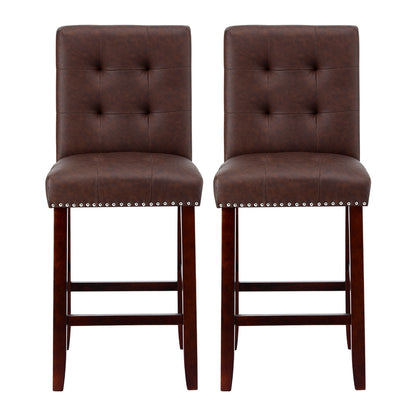 Set of 2 Ada Leather Bar Stools - Brown
