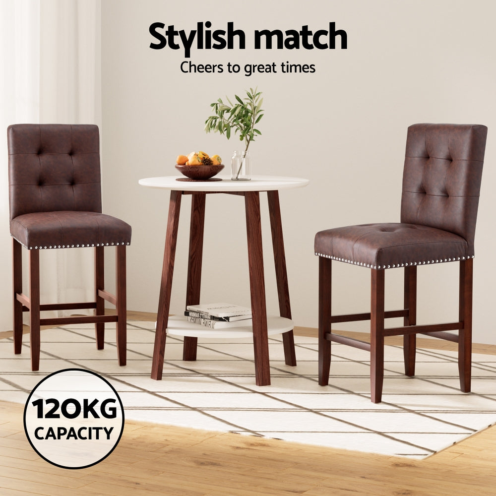 Set of 2 Ada Leather Bar Stools - Brown