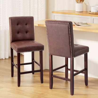 Set of 2 Ada Leather Bar Stools - Brown