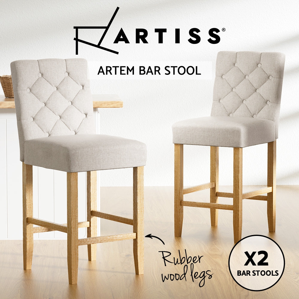 Set of 2 Artem Linen Upholstered Bar Stools Chairs