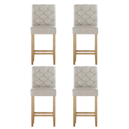 Set of 4 Tufted Button Bar Stools Linen Upholstered Chairs - Beige