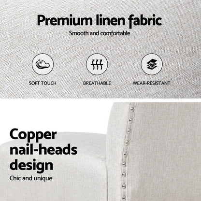 Set of 4 Tufted Button Bar Stools Linen Upholstered Chairs - Beige