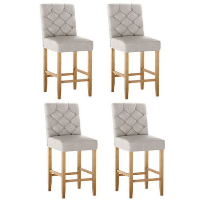 Set of 4 Tufted Button Bar Stools Linen Upholstered Chairs - Beige