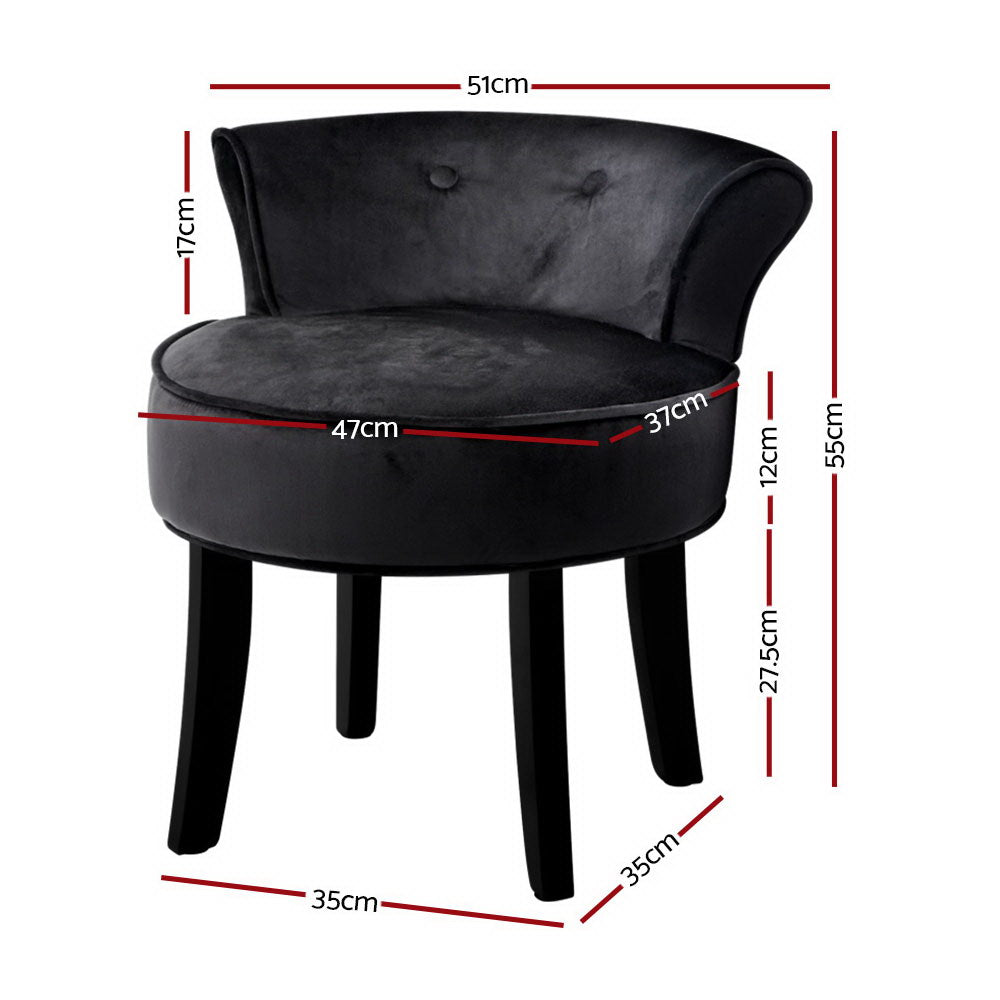 Abella Vanity Stool Velvet - Black