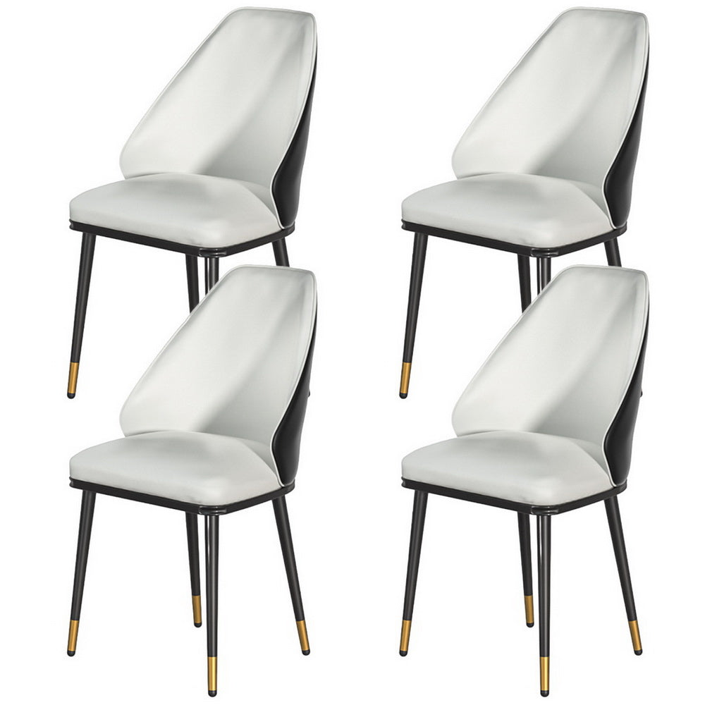 Set of 4 Leather Dining Chairs - Beige and Black