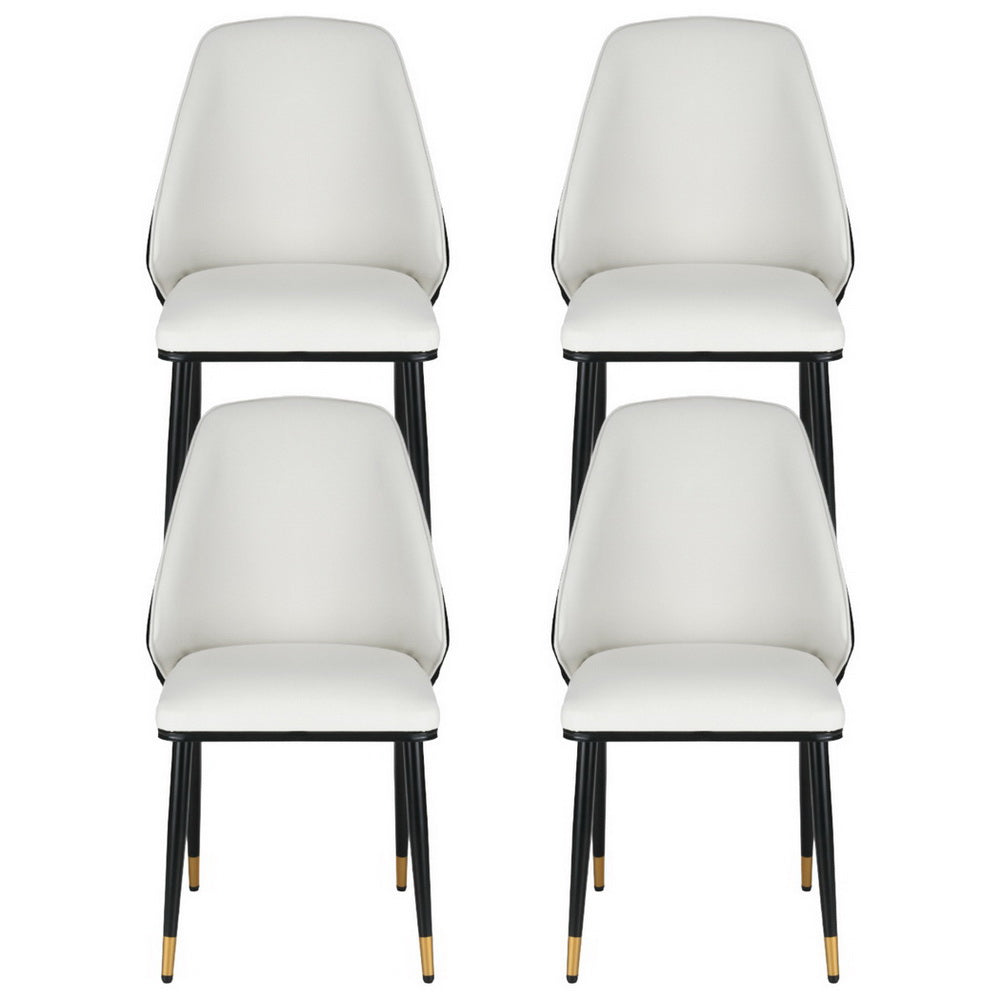 Set of 4 Leather Dining Chairs - Beige and Black