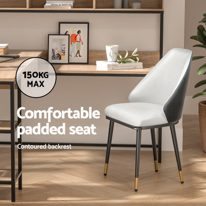 Set of 4 Leather Dining Chairs - Beige and Black