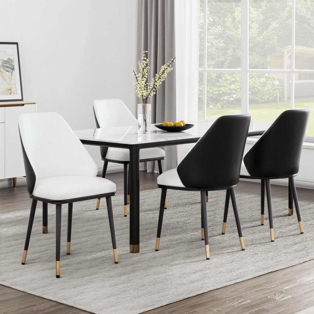 Set of 4 Leather Dining Chairs - Beige and Black